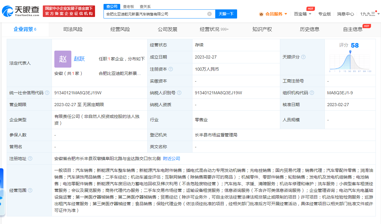 比亚迪在合肥成立销售新公司