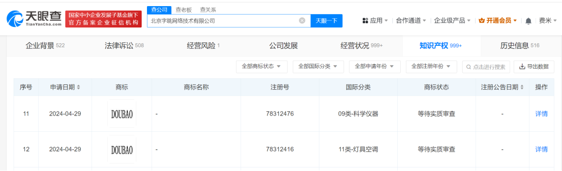 字节跳动申请豆包商标