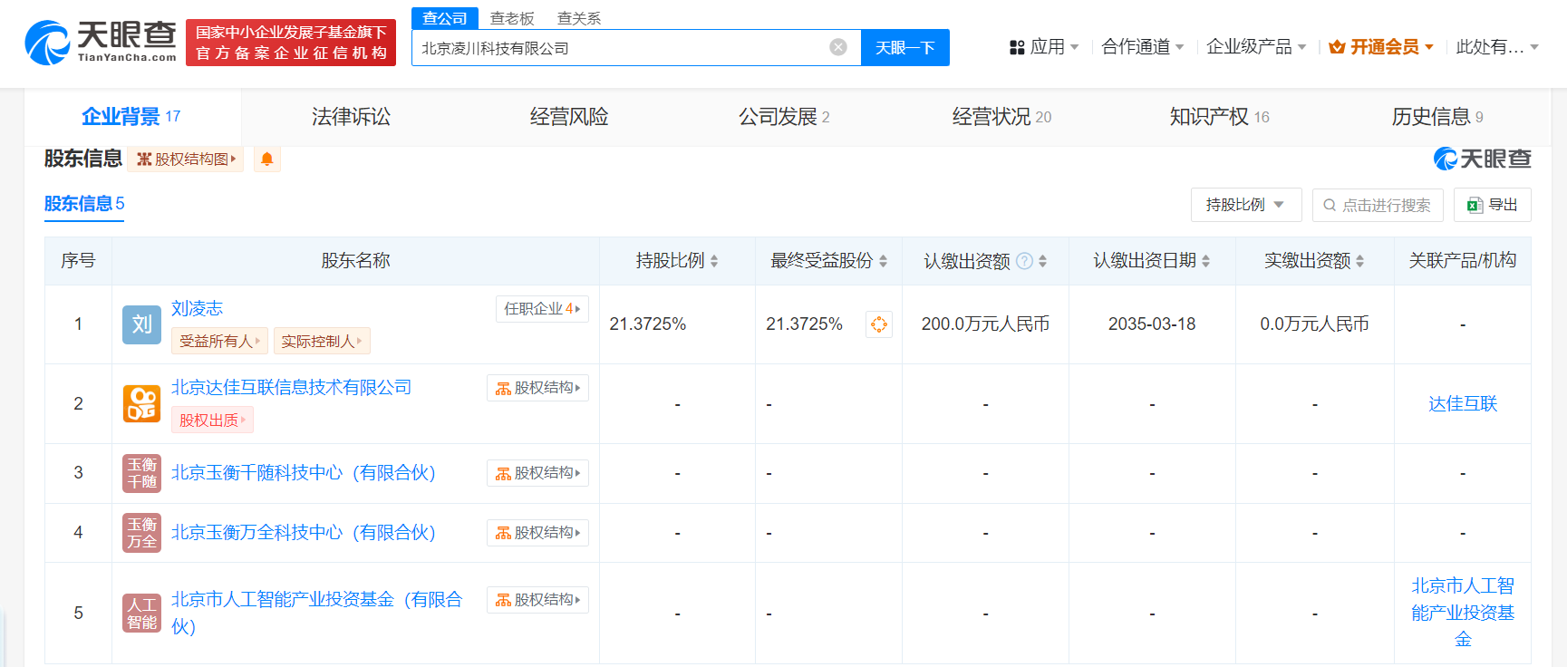 北京市人工智能产业基金入股凌川科技