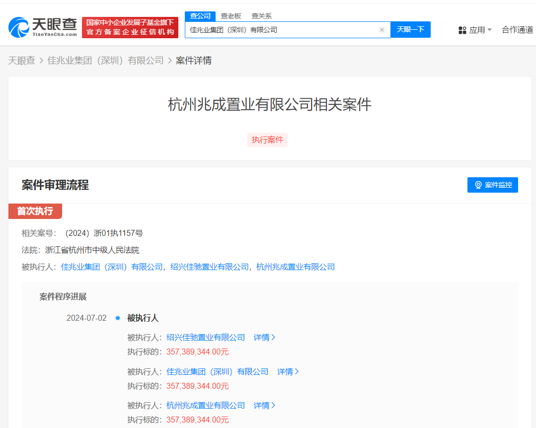 佳兆业等被强制执行3.5亿