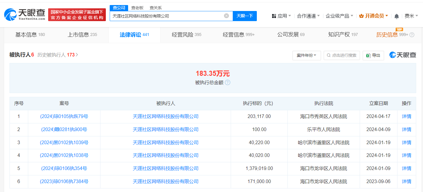 天涯社区再被列为经营异常