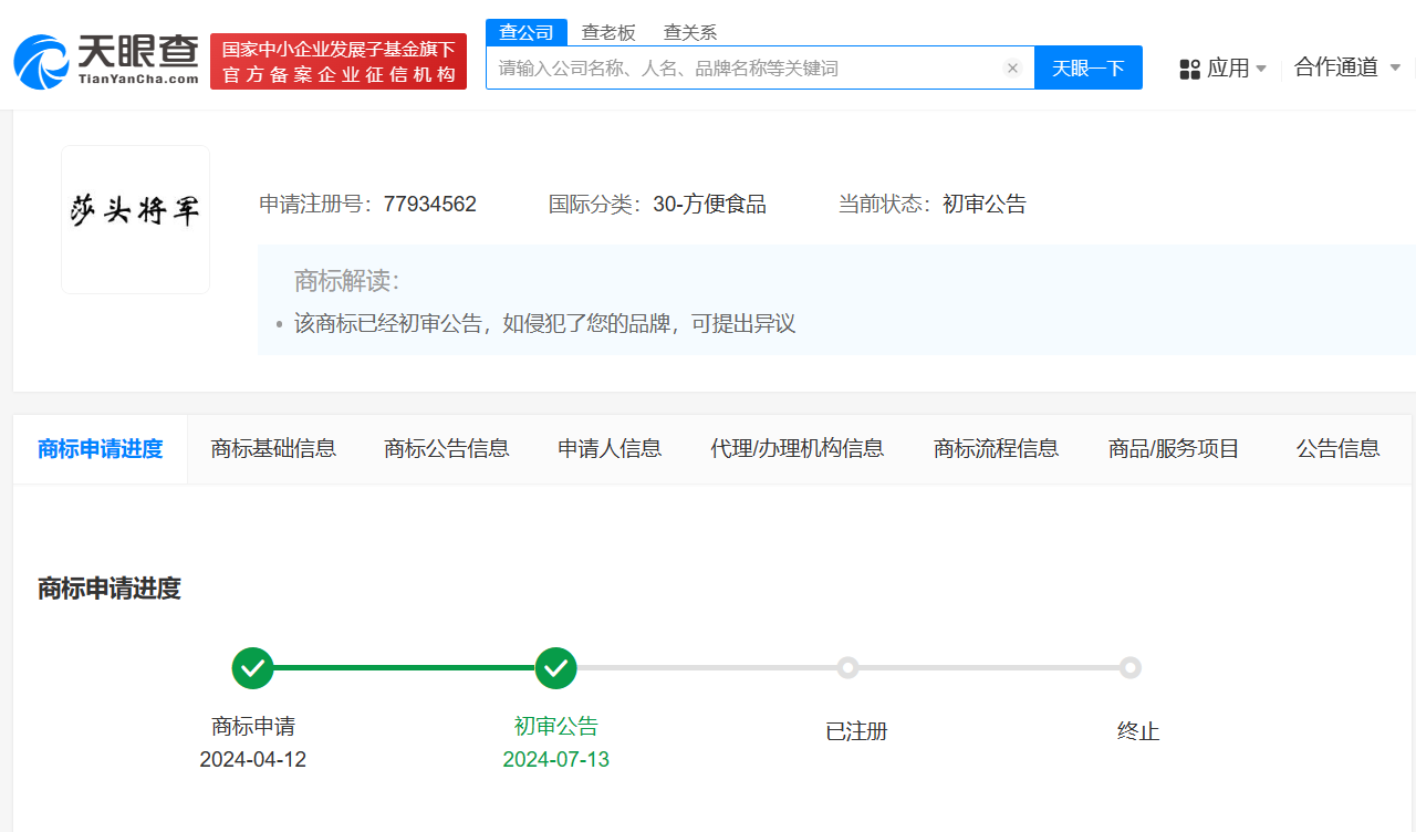 莎头将军被抢注商标