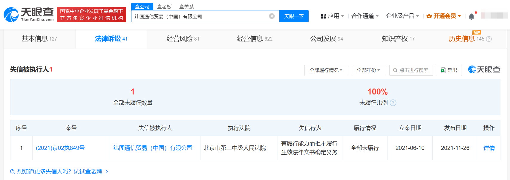 高端手机品牌纬图公司已成老赖
