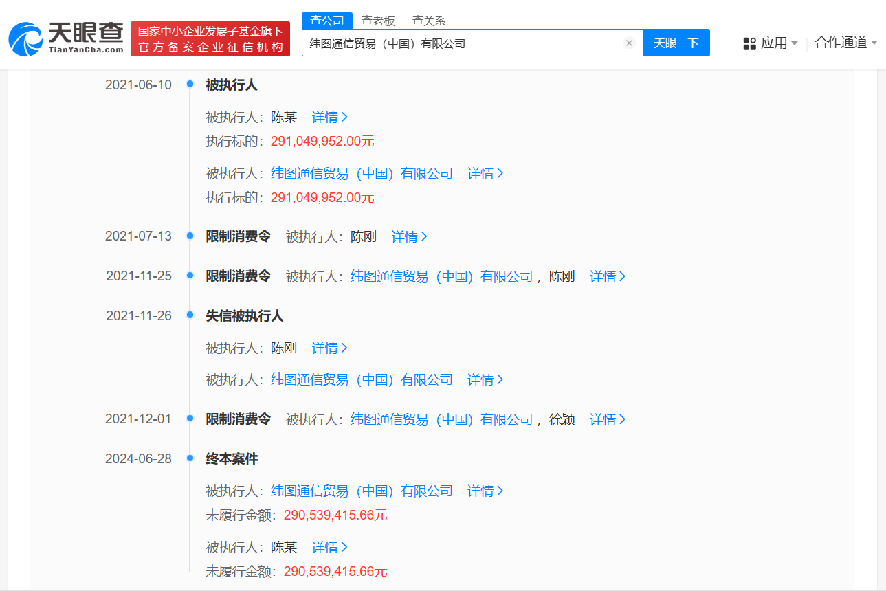 高端手机品牌纬图公司已成老赖
