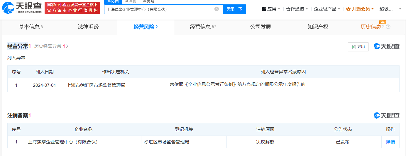 王思聪名下企管中心拟注销
