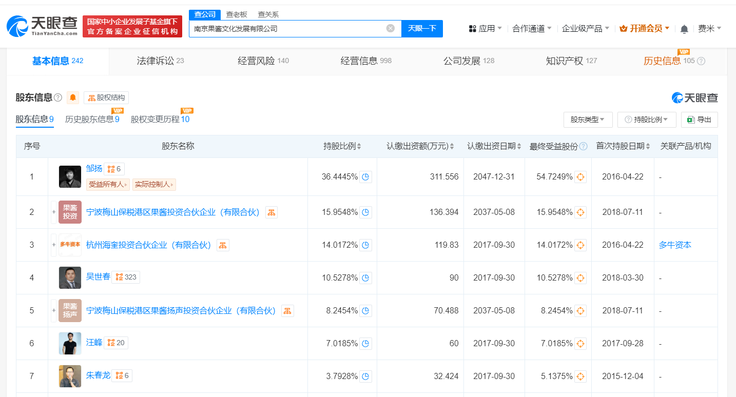 #汪峰持股果酱文化被强执5518元