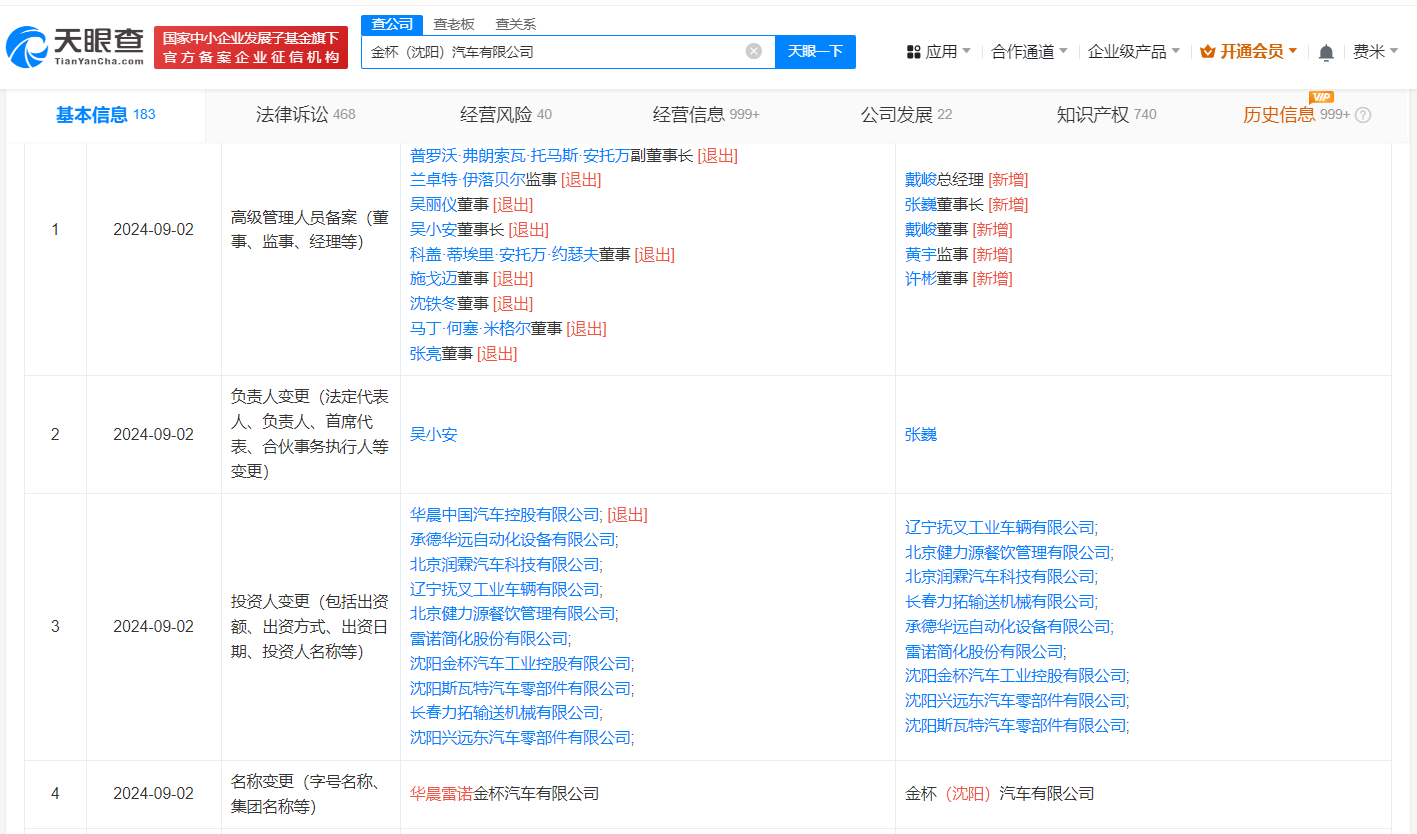 华晨雷诺金杯汽车更名