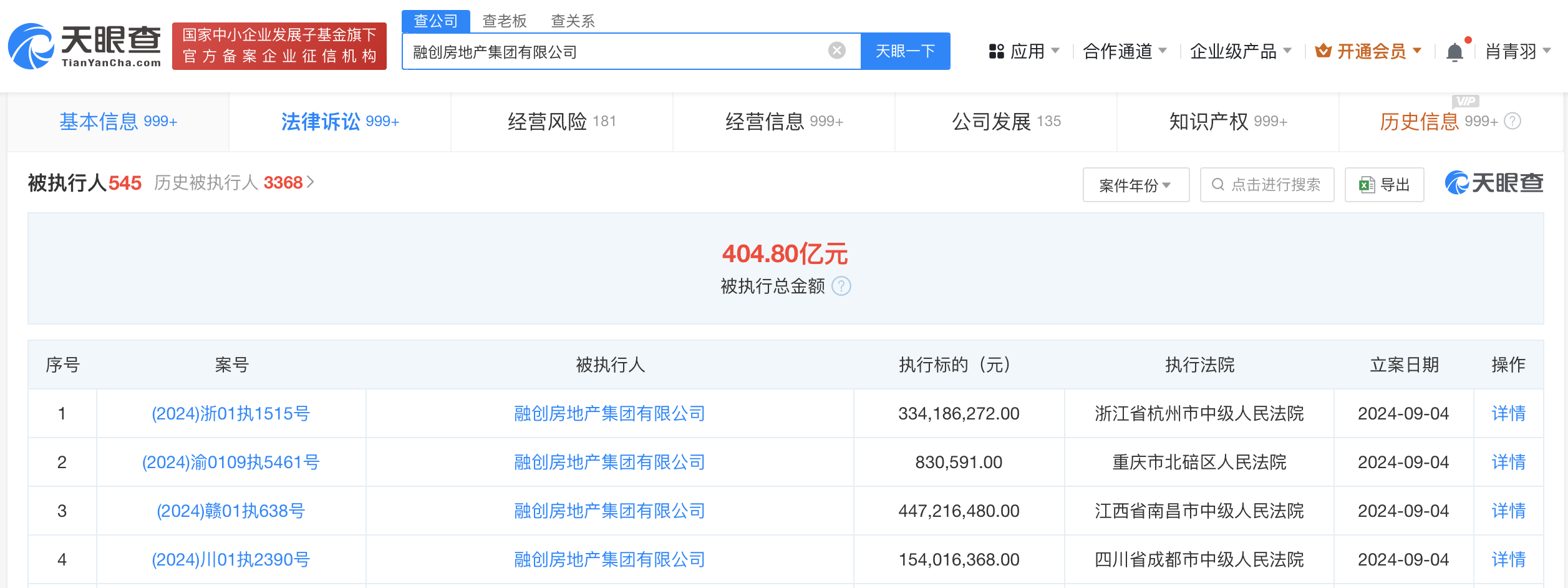 融创等被强制执行9.3亿