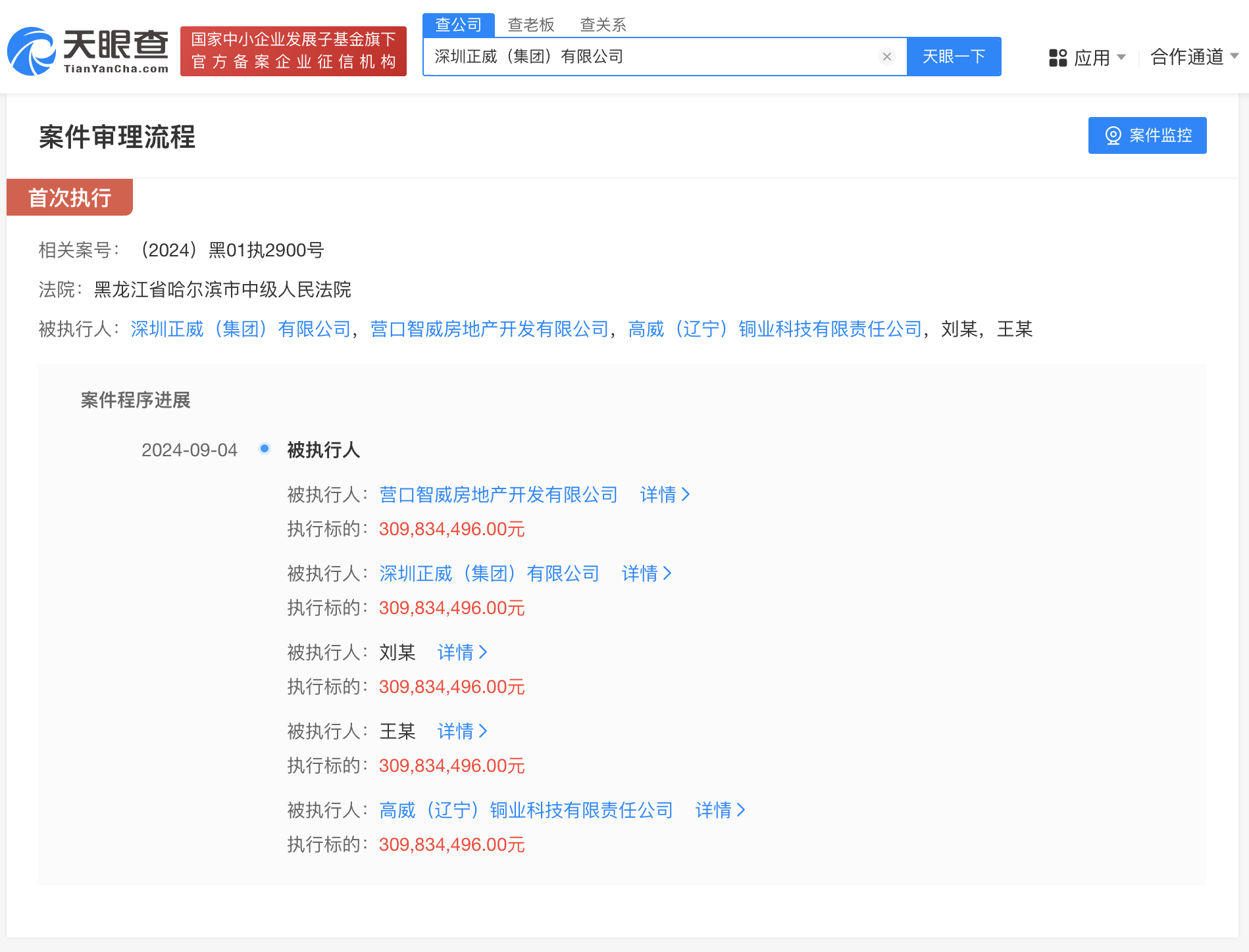 王文银及正威集团等被强执3亿