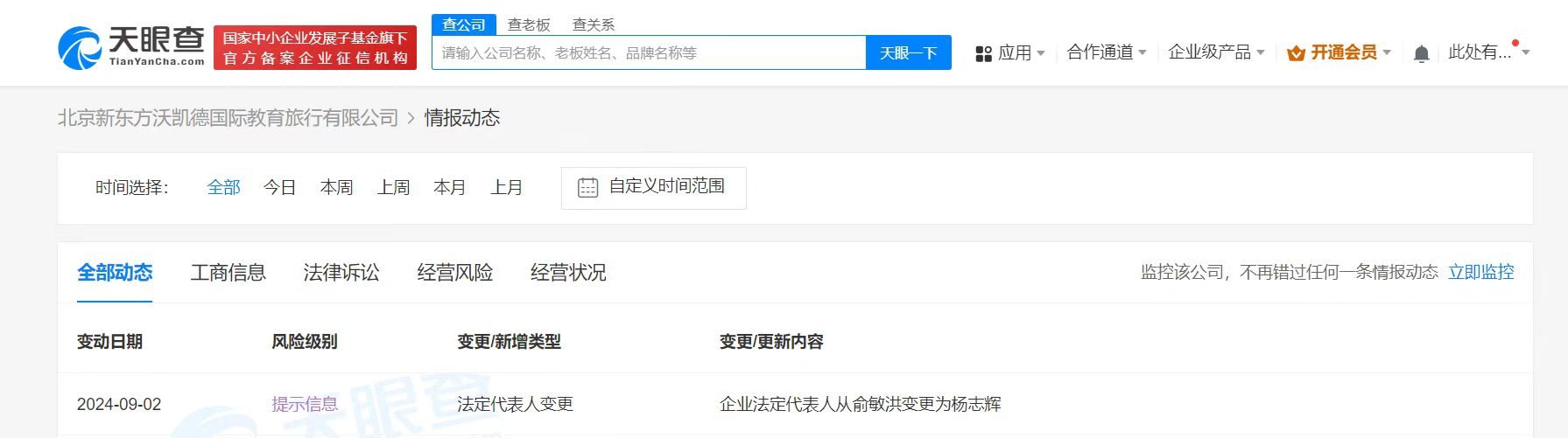 俞敏洪卸任新东方文旅公司法定代表人