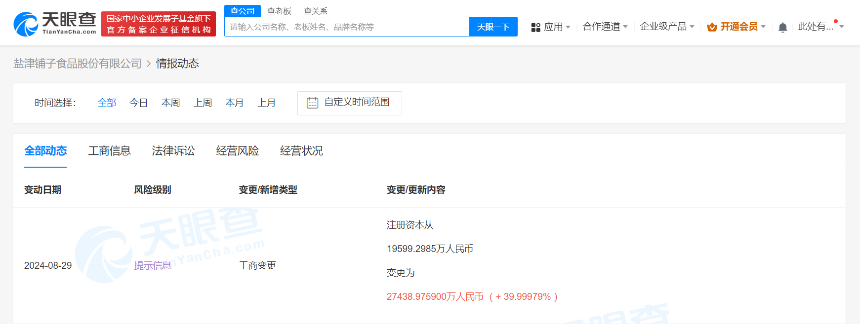 盐津铺子增资至2.7亿