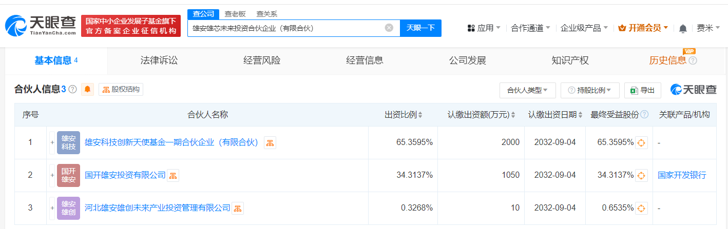 #雄安科创天使基金等成立投资合伙企业# 出资额3060万