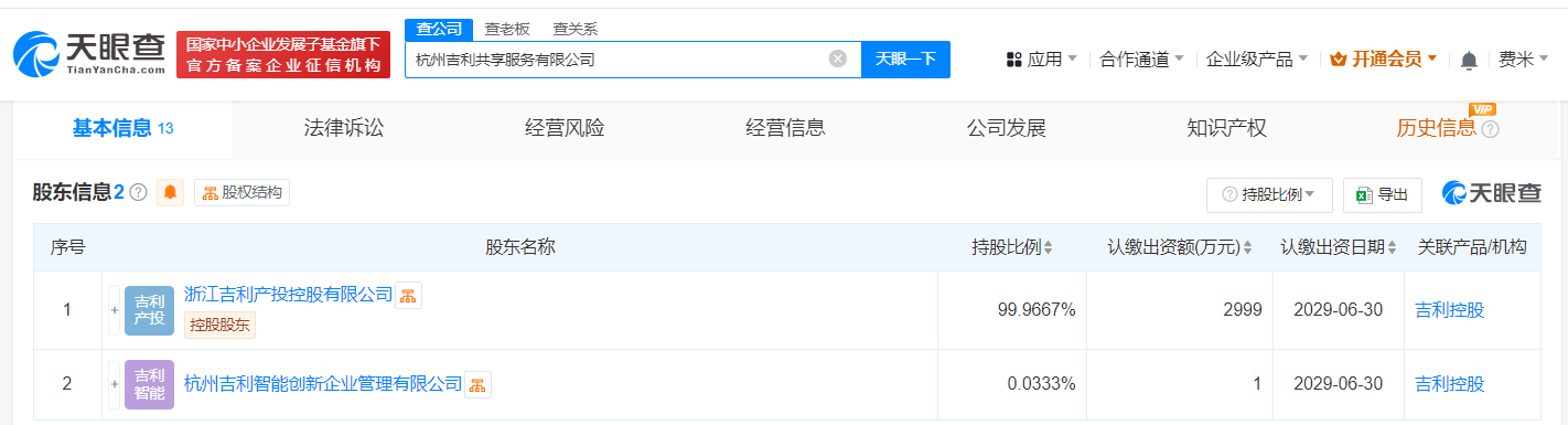 #吉利在杭州成立共享服务公司# 注册资本3000万