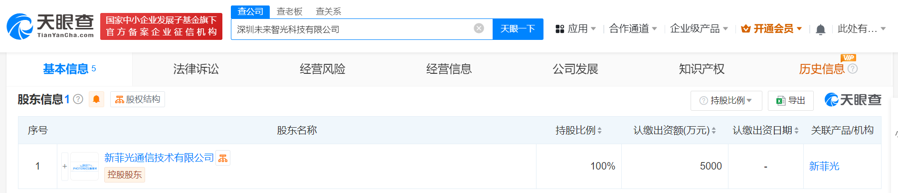 #新菲光在深圳成立未来智光科技公司# 注册资本5000万