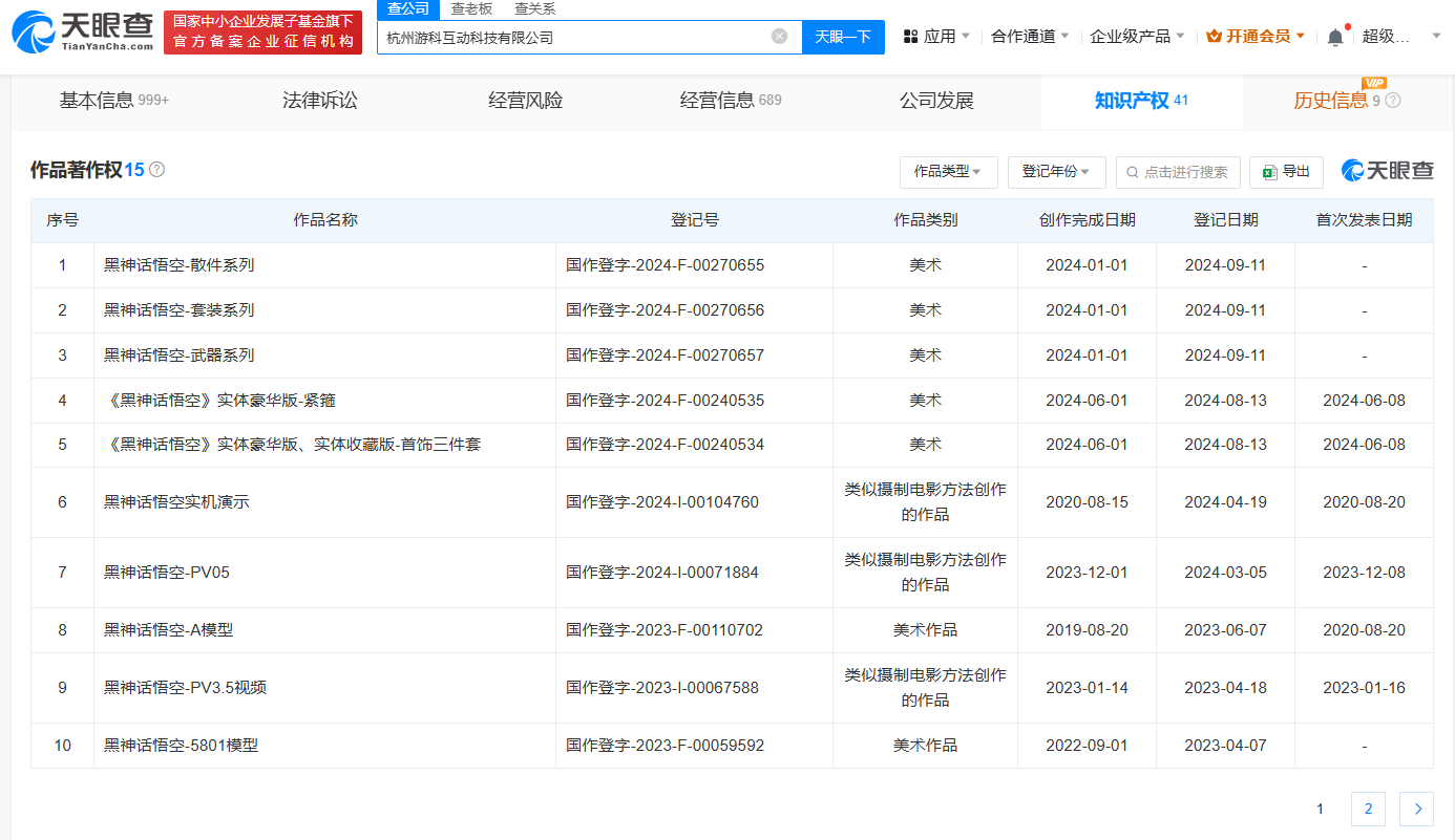 黑神话悟空公司再登记作品著作权