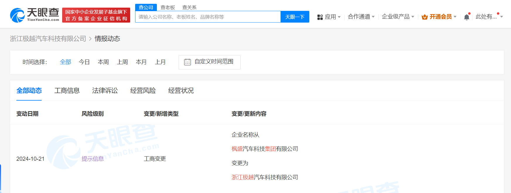吉利旗下枫叶汽车关联公司更名