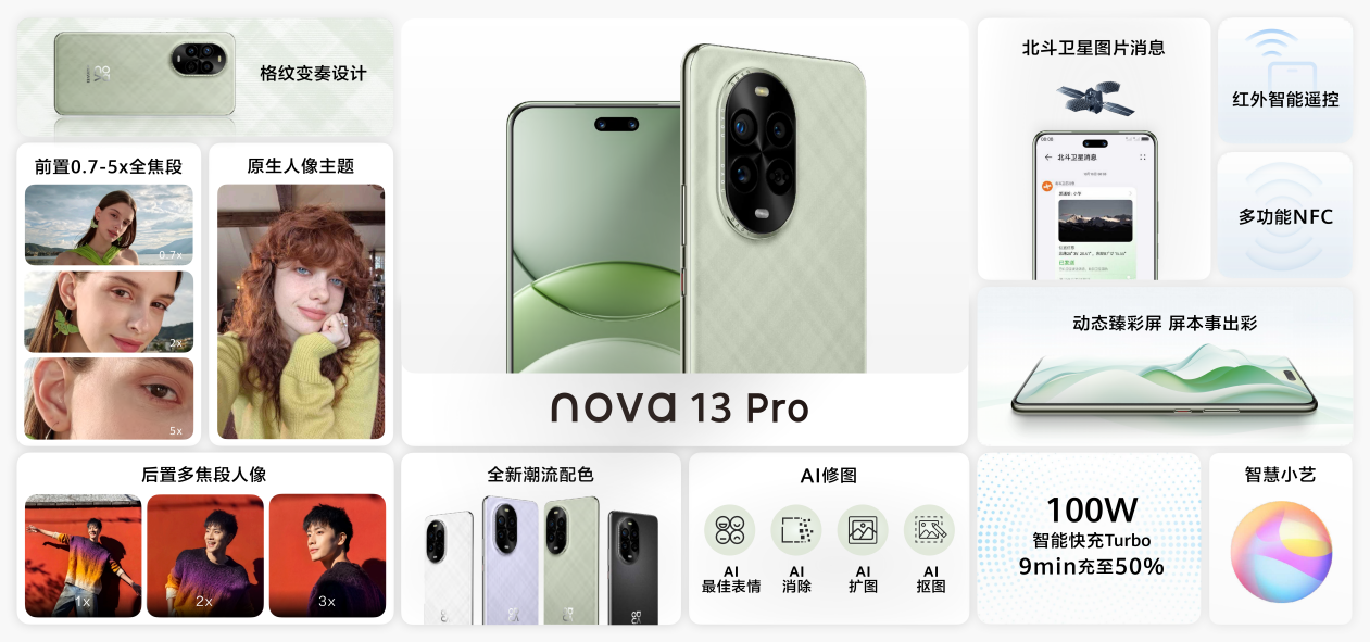华为nova 13系列亮相，全新洛登绿格纹设计引领美学新潮流