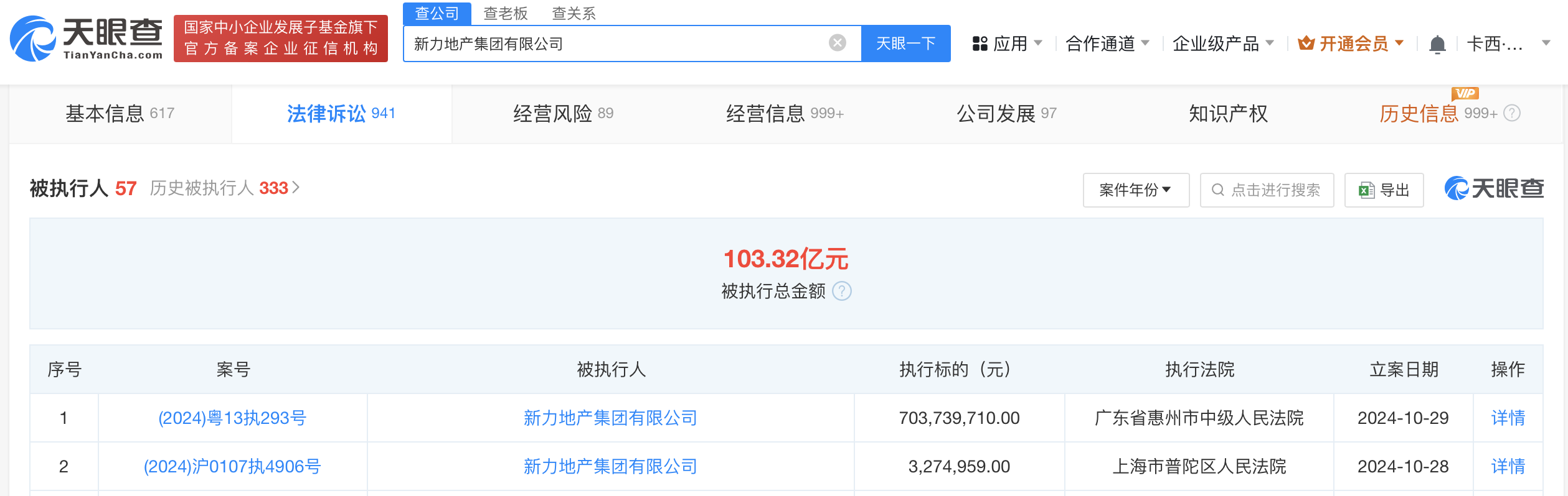 新力地产等被强制执行7亿