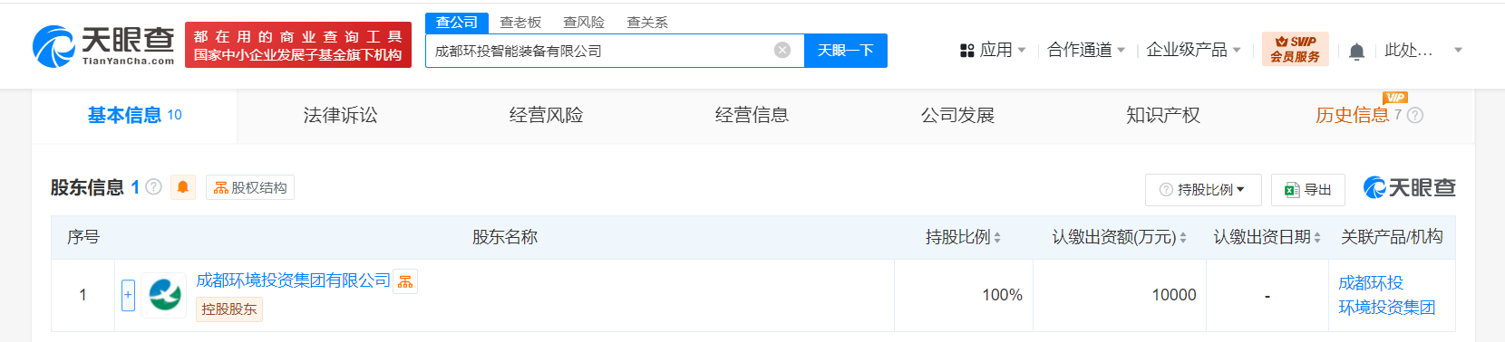 #成都环境投资集团成立智能装备公司# 注册资本1亿