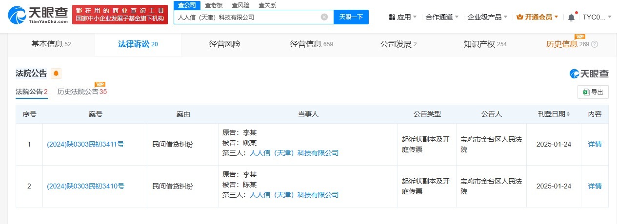 天眼查315数据：#电子签隐身放贷涉事人人信涉民间借贷纠纷#