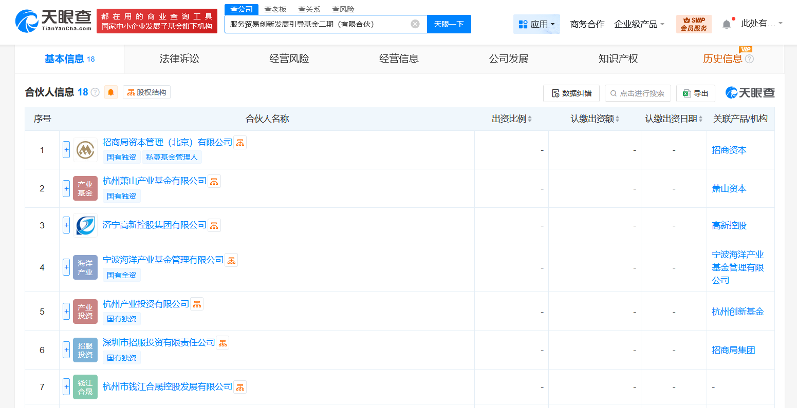 #服务贸易创新发展引导基金二期登记成立# 出资额100亿