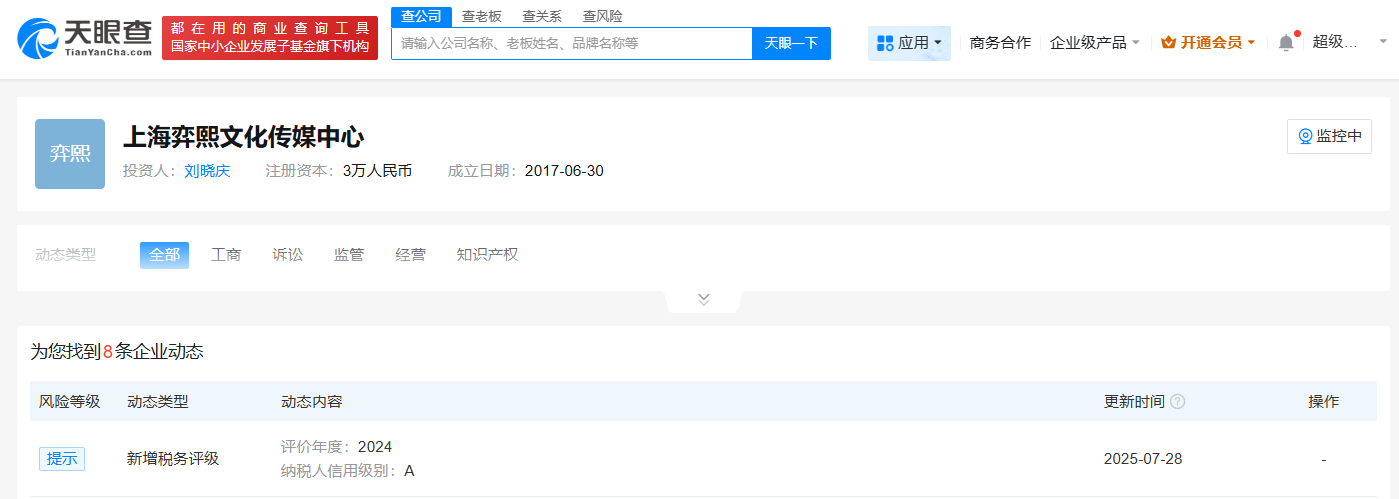 刘晓庆被举报企业税务评级为A级