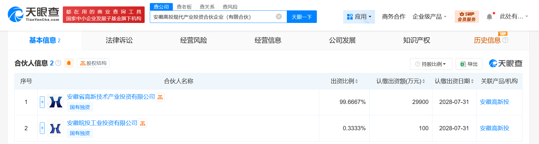 #安徽高投现代产业投资合伙企业成立# 出资额3亿