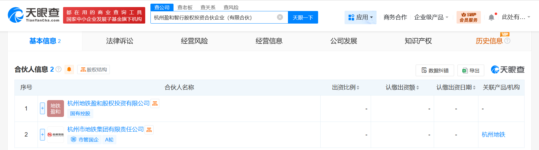 #杭州地铁集团成立智行股权投资合伙企业# 出资额10亿