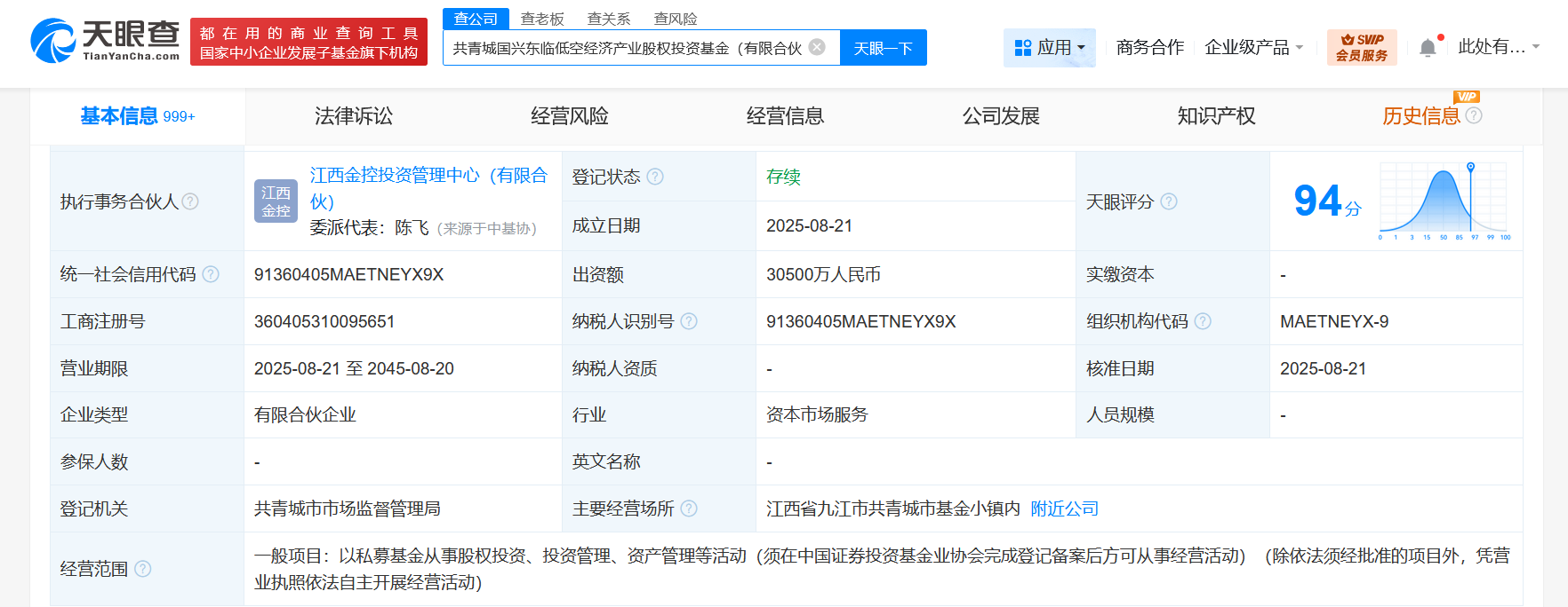 #江西金控等成立低空经济产业股权投资基金# 出资额3.05亿