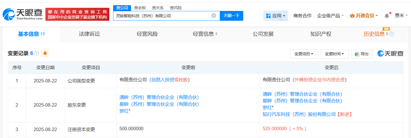 知行科技入股灵眸智能科技公司