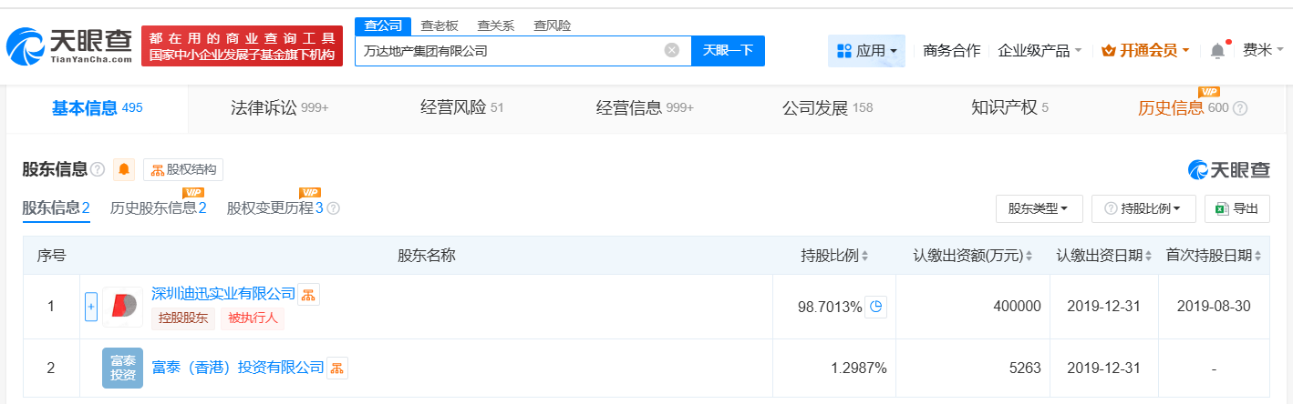 万达地产被冻结1亿股权