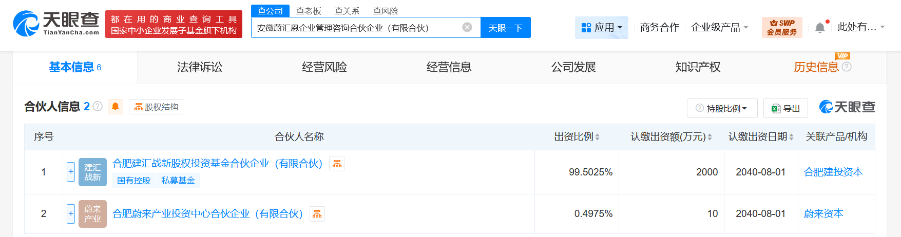 #蔚来资本等成立企业管理咨询合伙企业# 出资额2010万