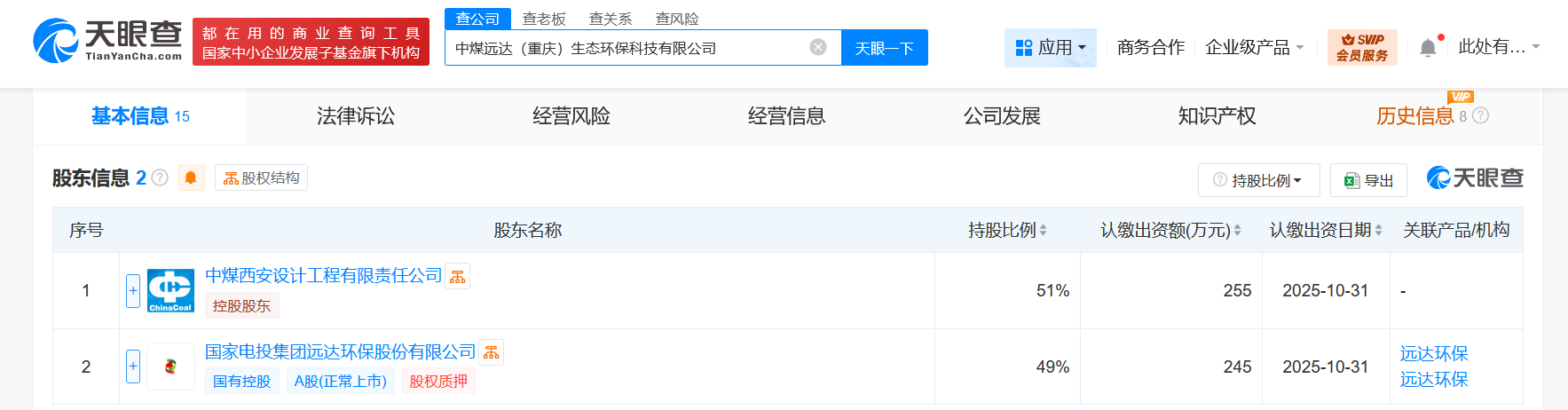 #中国中煤、远达环保在重庆成立生态环保科技公司# 注册资本500万