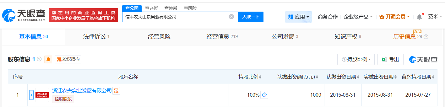钟睒睒卸任农夫山泉旗下信丰果业公司法定代表人