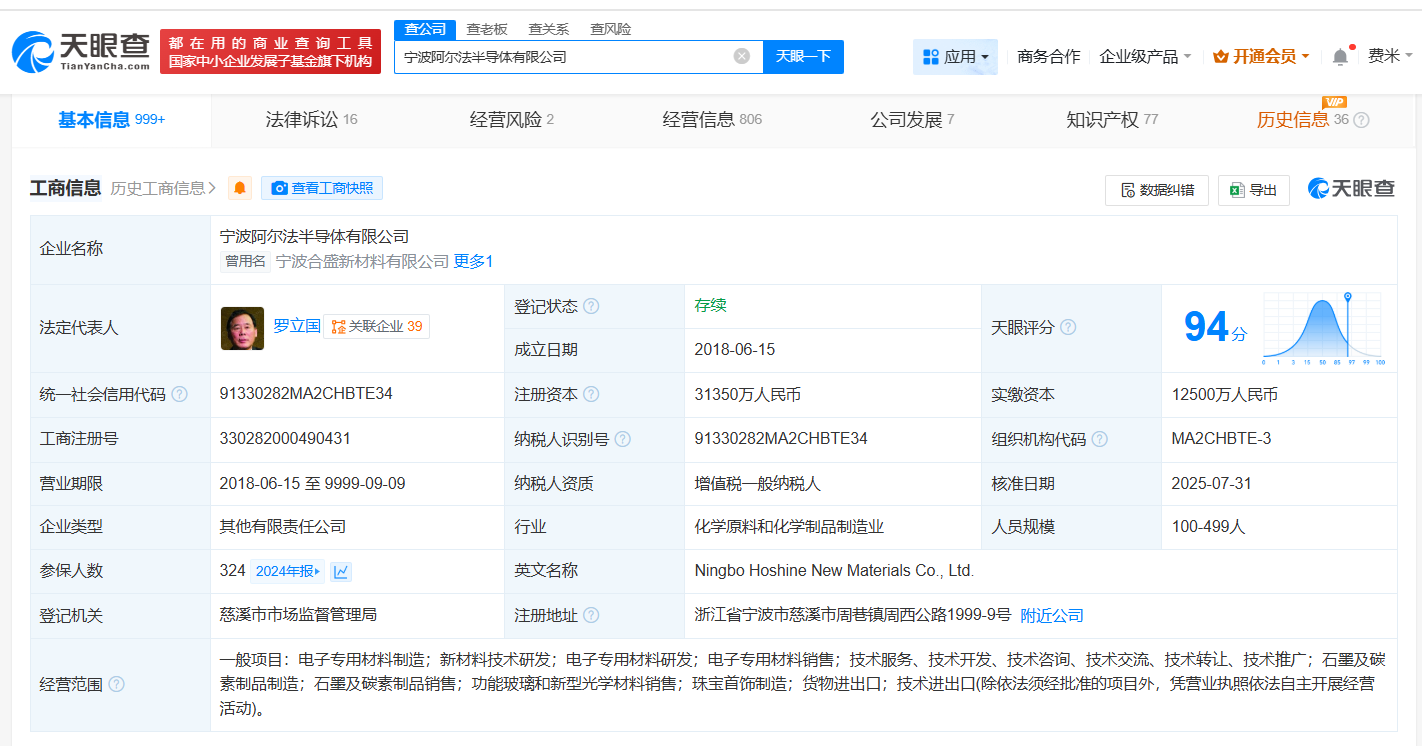 #合盛硅业旗下阿尔法半导体公司增资至约3.1亿# 增幅约151%