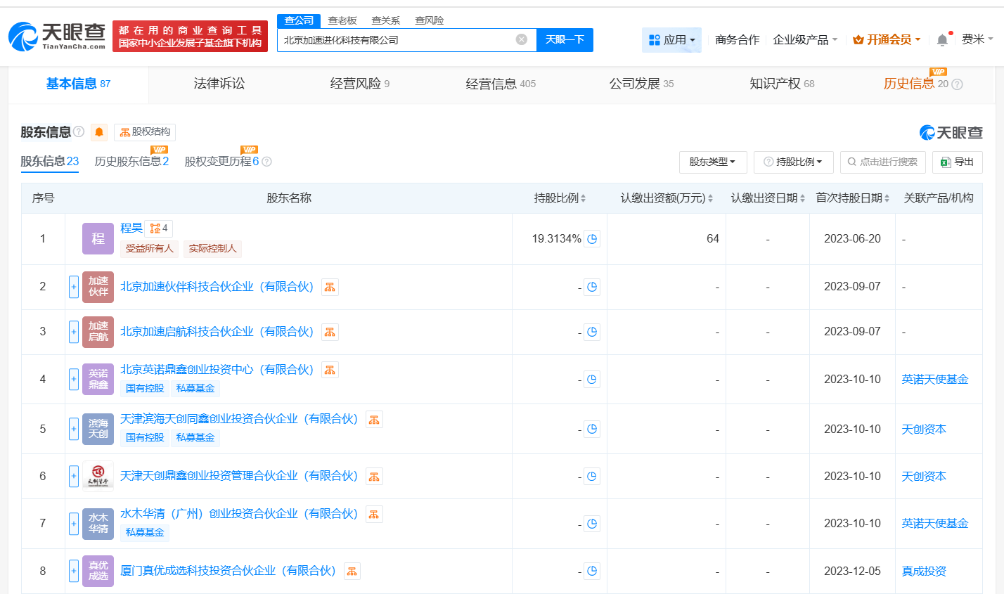 #北京市人工智能产投基金等入股加速进化# 后者为人形机器人研发商