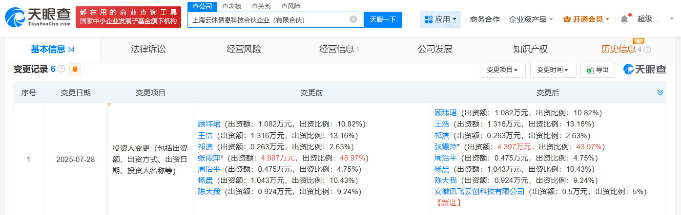 科大讯飞入伙上海云休信息科技