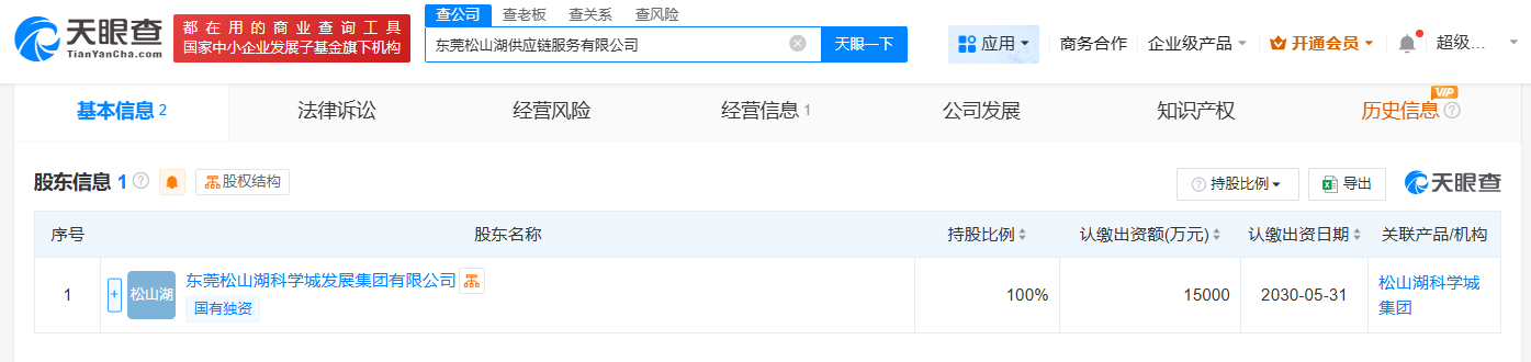 #松山湖科学城集团成立供应链服务公司# 注册资本1.5亿