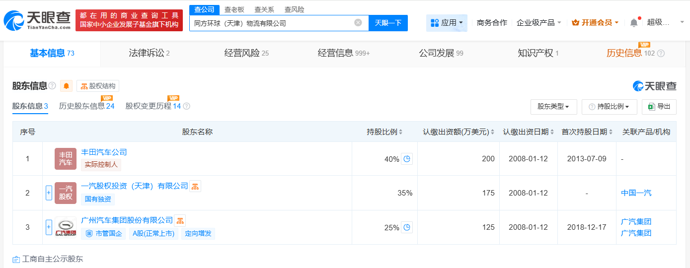 丰田一汽广汽合资物流公司注销