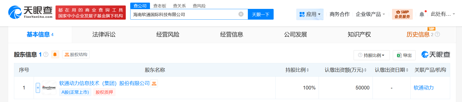#软通动力在海南成立国际科技公司# 注册资本5亿