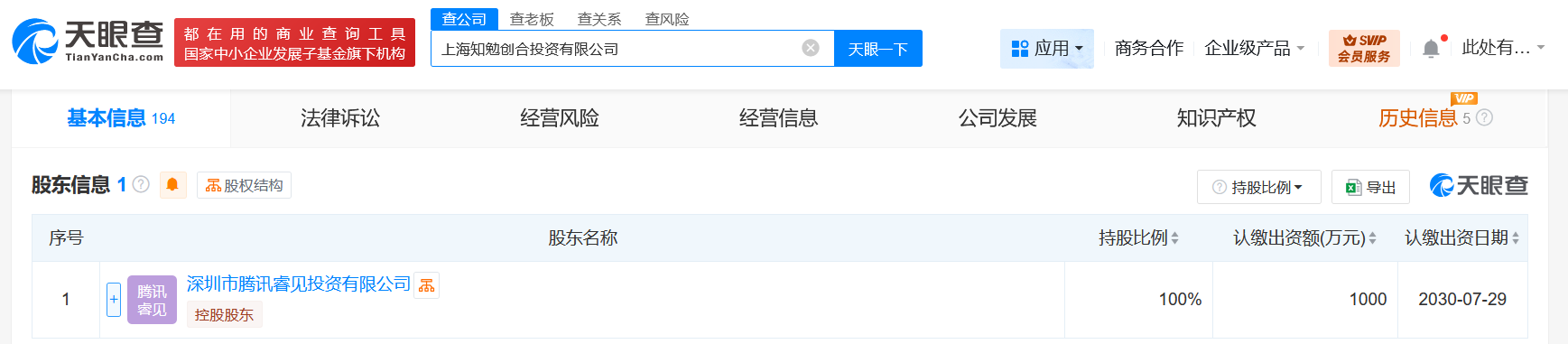 #腾讯在上海成立知勉创合投资公司# 注册资本1000万