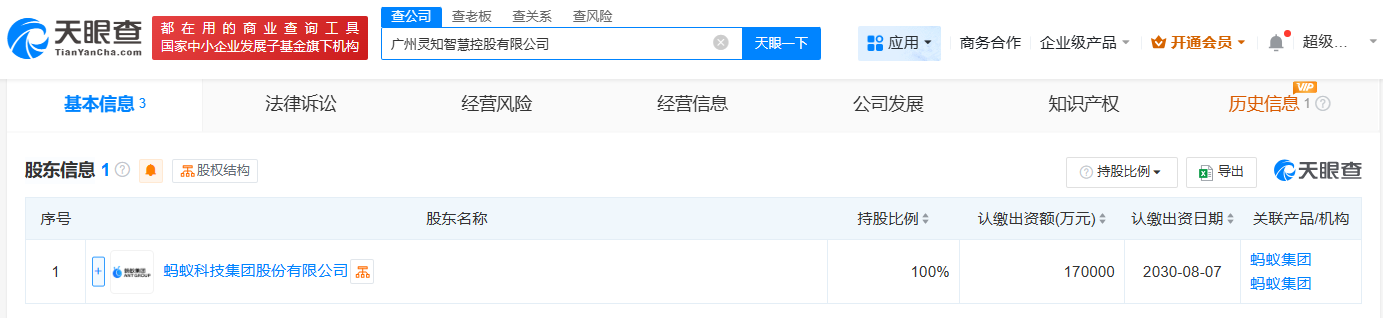 #蚂蚁集团在广州成立灵知智慧控股公司# 注册资本17亿