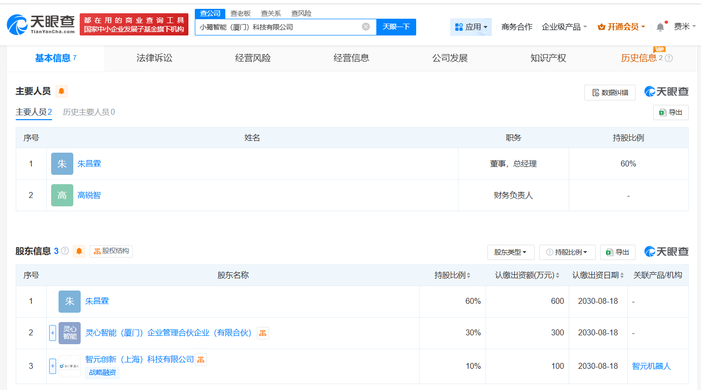 #智元机器人等在厦门成立智能科技公司# 注册资本1000万