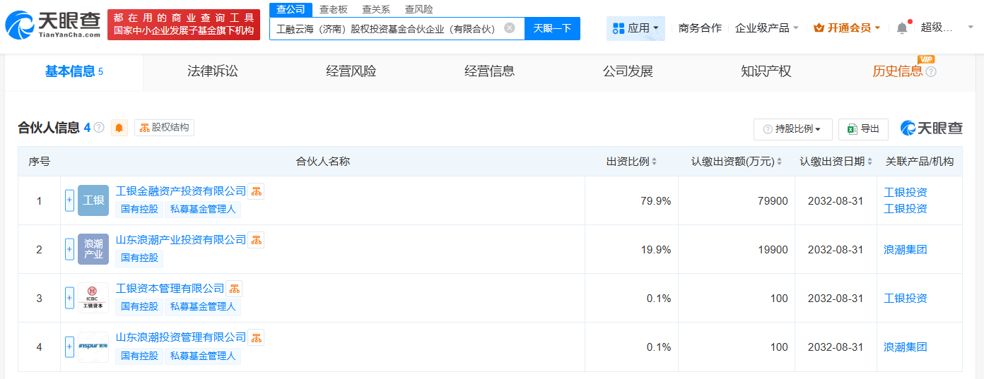 #工银投资等在济南成立股权投资基金# 出资额10亿