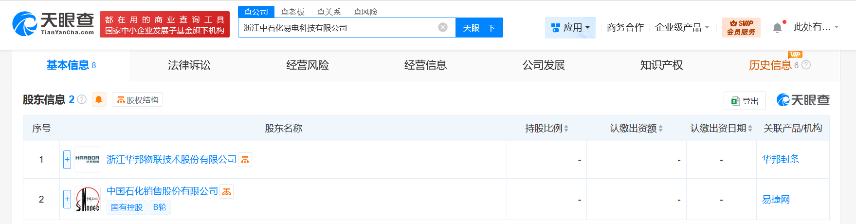 #中国石化等在浙江成立易电科技公司# 注册资本2900万
