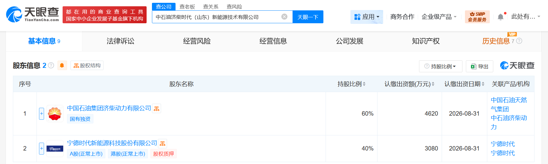 #中石油、宁德时代合资成立新能源技术公司# 注册资本7700万