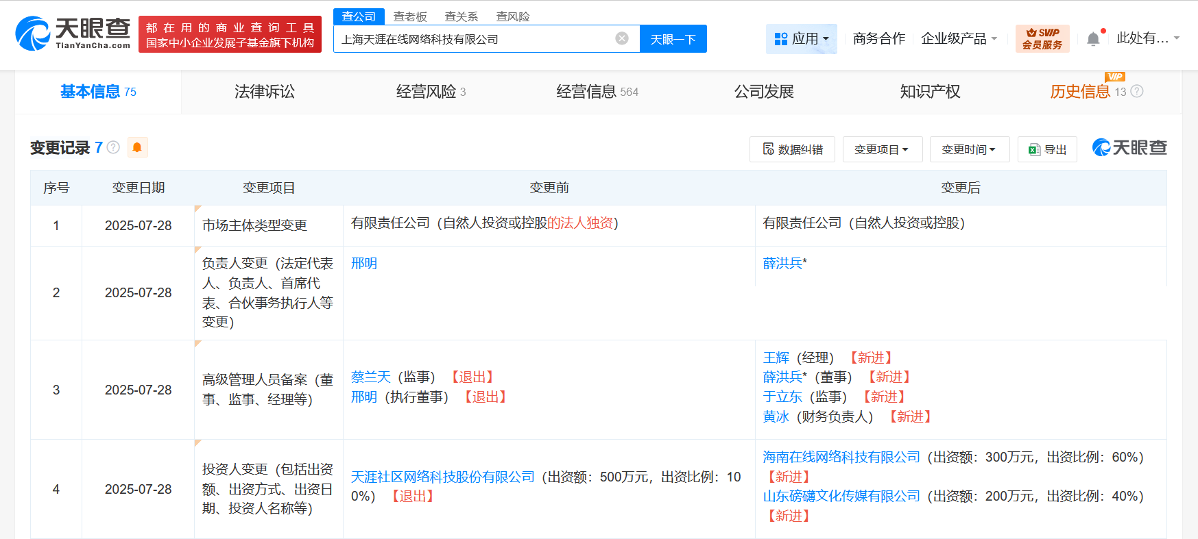 创始人邢明退出天涯旗下一网络科技公司