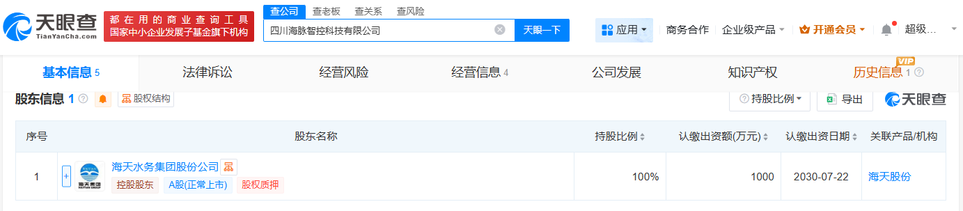 海天股份在四川成立智控科技公司注册资本1000万