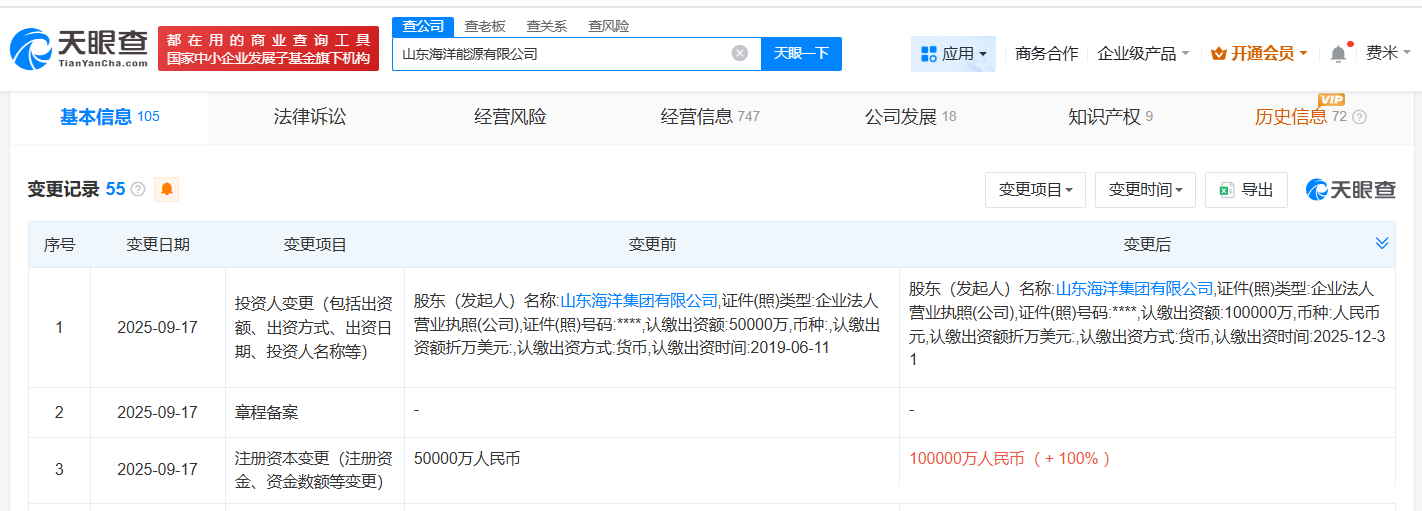 山东海洋能源公司增资至10亿增幅100%