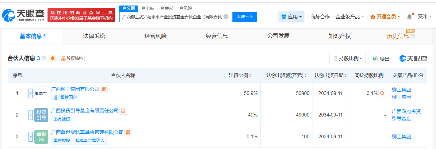 柳工集团等成立战兴与未来产业投资基金出资额10亿
